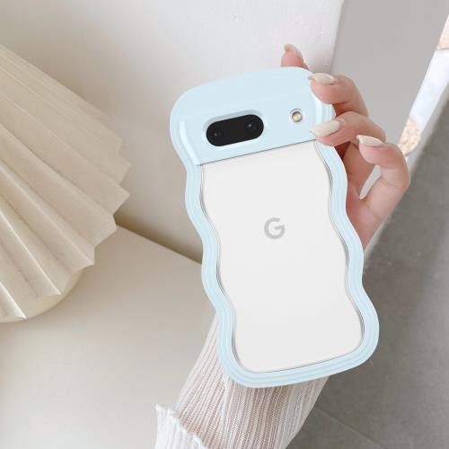 QLTYPRI 対応 Google Pixel 7a ケース クリア TPUカバー ウェーブ おしゃれ 韓国 可愛い Pixel7aケース 透明 薄型 軽量 耐衝撃 スマホケース ワイヤレス充電対応 ストラップホール付き ピクセル 7a ケース 対応 - ライトブルー