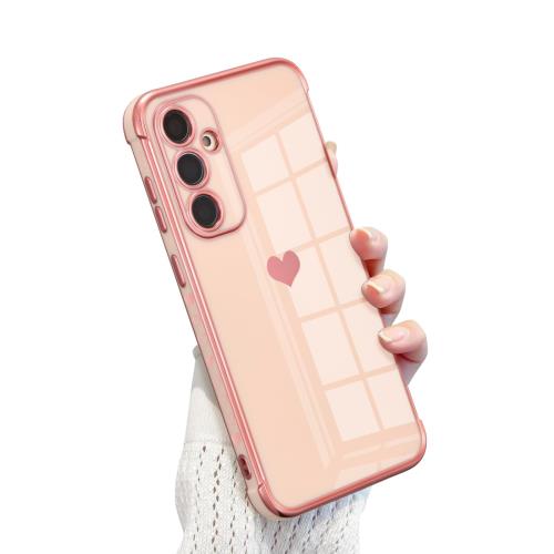 QLTYPRI Galaxy S23 FE ケース TPU カバー ハート 模様 おしゃれ 韓国 可愛い シンプル 薄型 軽量 レンズ保護 耐衝撃性 スマホケース ワイヤレス充電対応 ストラップホール付き ギャラクシーS23 FE ケース - ピンク