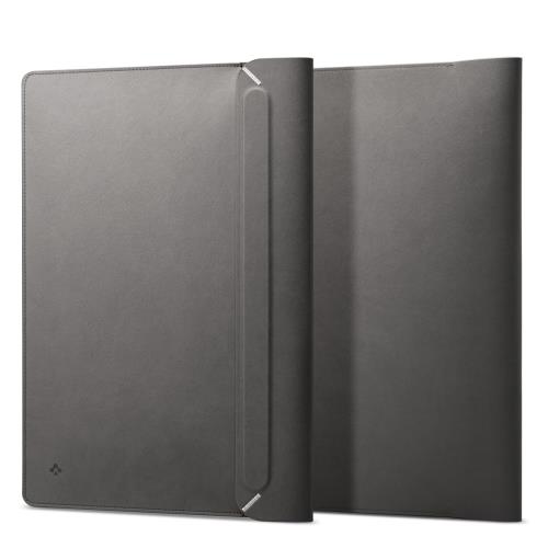 [Spigen] ラップトップ スリーブ バッグ MacBook Pro 対応、内蔵磁気フラップ レザー ラップトップ ケース ラップトップ ポーチ バッグ AFA06418 (グレー)