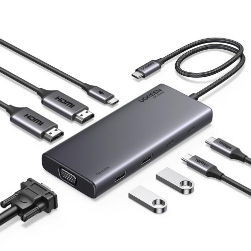 UGREEN Revodok 8 in 1 USB Cϥ 3̽ ɥå󥰥ơ 2*HDMI+VGA 10Gbps US...