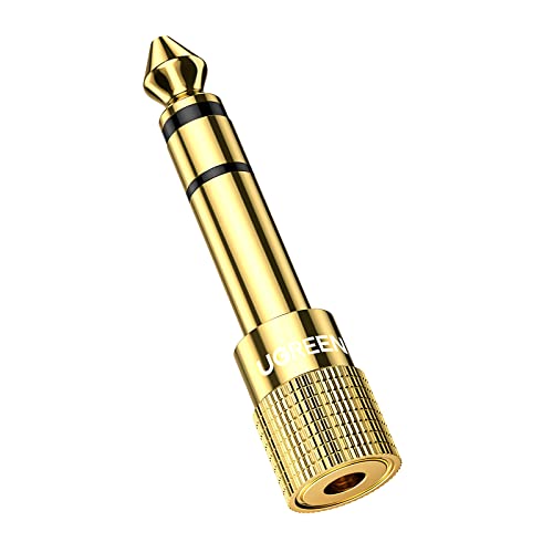 UGREEN 3.5mm ⇒ 6.35mm 変換アダプタ ステレオミニプラグ（メス）⇒ステレオ標準プラグ（オス） 24K金メッキコネクタ 3.5mm to 6.35mm 変換プラグ ヘッドホン/アンプ/電子ピアノ/イヤホン/ミキサー/プレーヤーなどに対応 (1個)
