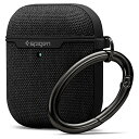 Spigen AirPods ケース (第1世代 / 第2世代 対応) ファブリック ワイヤレス充電 対応 カラビナ リング 滑り止めフィルム 付き 衝撃 吸収 軽量 キズ防止 耐衝撃 アーバン・フィット 074CS27030 (ブラック)