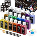 Shuttle Art 布用絵の具 18色セット 60ml 布絵の具 布描き絵の具 ウォッシャブル 洗っても落ちない ファブリックペイント ペイントブラシ・ステ...