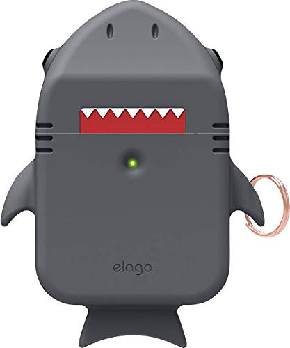elago AirPods 対応 ケース カラビナ 付き シリコン カバー 耐衝撃 衝撃 吸収 ケースカバー 耐衝撃 傷防止 落下防止 保護 アクセサリー [ Apple AirPods1 / AirPods2 Wireless Charging Case エアーポッズ 対応 ] SHARK CASE ダークグレー