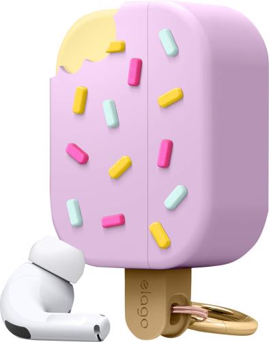 elago AirPods Pro 対応 ケース カラビナ 付き シリコン カバー おしゃれ かわいい デザイン ケースカバー 耐衝撃 衝撃 吸収 保護 アクセサリー [ AirPodsPro MWP22J/A エアーポッズPro エアーポッズプロ 対応 ] ICE CREAM ラベンダー