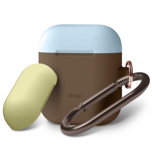 elago AirPods エアーポッズ 対応 シリコン ケース カラビナ付 ダークブラウン