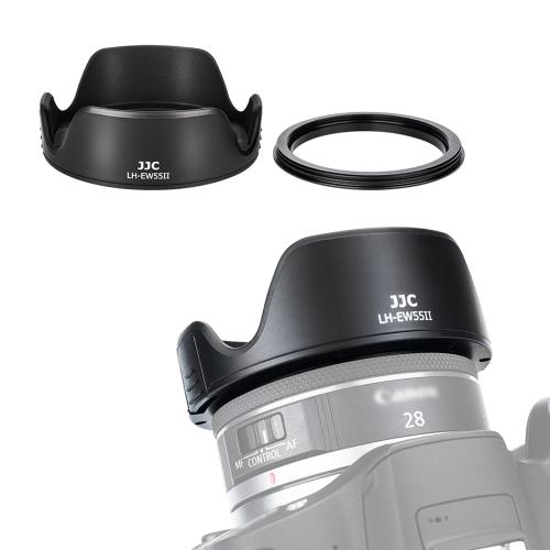 JJC EW-55 可逆式 レンズフード + アダプタ キット 花形 Canon RF 28mm F2.8 STM レンズ 用 EW-55 レン..