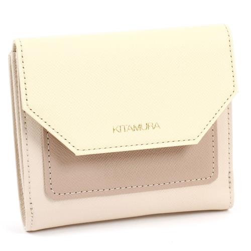 [キタムラ] 3色カラー 二折財布 PH0785 ベージュ／イエロー 50401