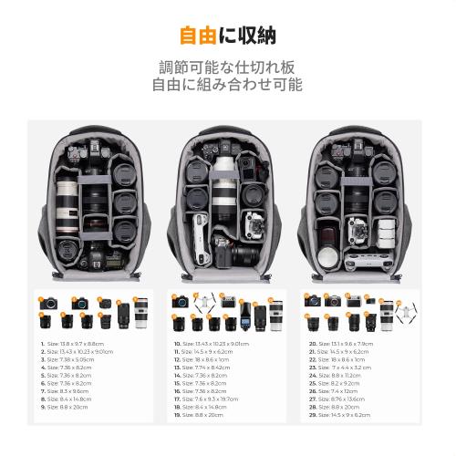 KF Concept カメラバッグ カメラリュック リュックサック 大容量 おしゃれ EVA耐衝撃 22L 16インチPC収納＆三脚収納可 一眼レフカメラバッグ
