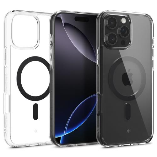 Caseology iPhone 16 Pro Max 対応ケース マグネット搭載 超クリア 米軍MIL規格 耐衝撃 落下防止 ストラップホール付き ワイヤレス充電対応 iPhone 16 Pro Max カバー カペラ マグ（クリア チャコール）