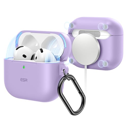 ESR AirPods 4 ケース (HaloLock) AirPods 第4世代 ケース (2024) (USB-C) 対応 MagSafe 対応 カラビナ付き完全落下防止カバー Cloundシリーズ パープル