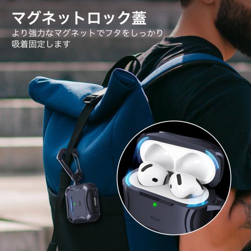 ESR AirPods 第4世代ケース (HaloLock) AirPods 第4世代 ケース(2024) (USB-C) 対応 MagSafe 対応 強力落下防止 マグネット蓋 Cyberシリーズ ブルー 3