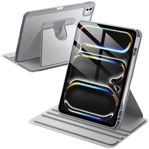 JEDirect 回転ケース iPad Pro 13インチ M4（2024）用 Pencilホルダー付き 360°回転保護 スタンドカバー クリアバック オートウェイク/スリープ (シルバー)