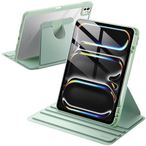 JEDirect 回転ケース iPad Pro 13インチ M4（2024）用 Pencilホルダー付き 360°回転保護 スタンドカバー クリアバック オートウェイク/スリープ (ミント)