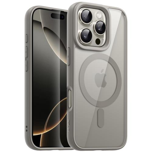 Rakuten - JETech iPhone 16 Pro Max 6.9インチ用 マグネット ケース MagSafeに対応 衝撃吸収 バンパーカバー ソリッドカラーマットTPUフレーム 傷つけ防止 クリアバック (ナチュラルチタニウム)