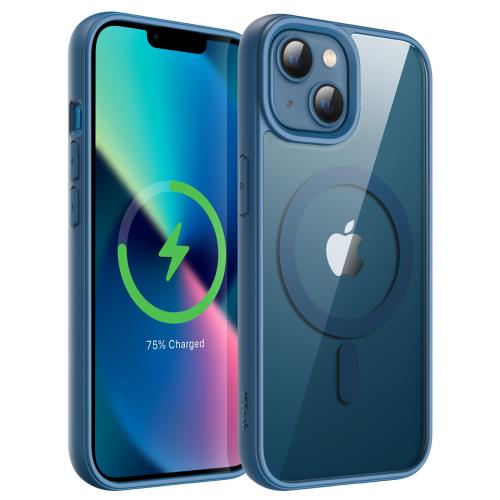 乐天商城 - JEDirect iPhone 13 mini 5.4インチ用 マグネット ケース MagSafeに対応 衝撃吸収 バンパーカバー ソリッドカラーマットTPUフレーム 傷つけ防止 クリアバック (ブルー)