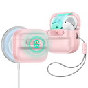 ESR AirPods 第4世代ケース(HaloLock) AirPods第4世代(2024)(USB-C)対応 MagSafe対応 マグネット蓋ロック ストラップ付き落下防止保護カバー Pulseシリーズ ピンク(2)