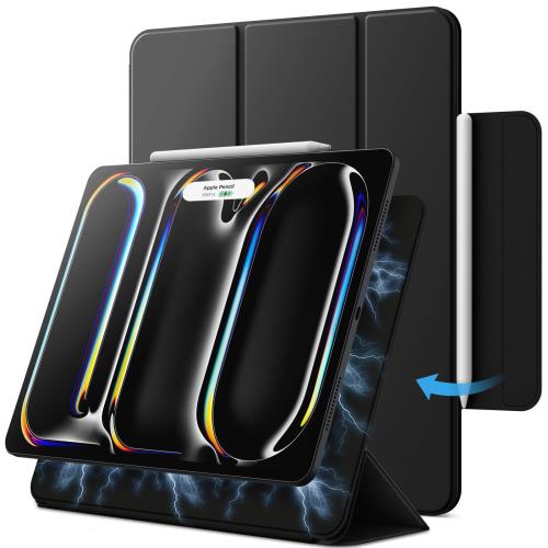 楽天FIDELAJETech iPad Pro 13インチ M4（2024）用 マグネットケース Pencil Pro/Pencil（USB-C）に対応 強力な磁気 スリム 三つ折りスタンドタブレットカバー 自動ウェイク/スリープ機能付き （ブラック）