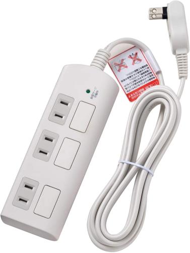 エルパ (ELPA) 耐雷フラットスイッチ付タップ 雷ガード 延長コード 3個口 2m 125V 15A 扉付 WBS-LS302F(W)