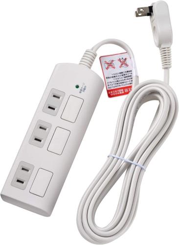 エルパ (ELPA) 耐雷フラットスイッチ付タップ 雷ガード 延長コード 3個口 3m 125V 15A 扉付 WBS-LS303F(W)