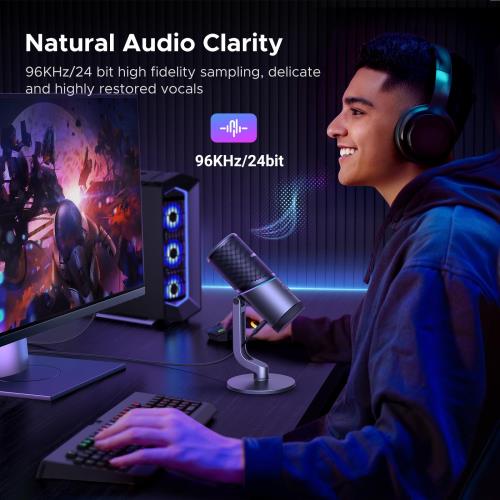 UGREEN 卓上型マイク RGBライト付き USBマイク ミュートボタン 24bit/96kHz 単一指向性ポーラーパターン ボリュームコントロール ストリーミング、ゲーム、ポッドキャスティング、レコーディング、ラップトップ、PS5用コンデンサーマイク