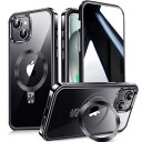 多機能隠しスタンド・Magsafe対応+覗き見防止WTAIYUN iPhone 15 用 ケース 全面保護 CDリング 縦横両対応 ワイヤレス充電 対応 米軍MIL規格 耐衝 撃 高感度タッチ 両面 いphone15 カバー スト ラップホール付き メッキバンパー PC背面 透明 黄変防止 アイフォン 15 ケース 6.