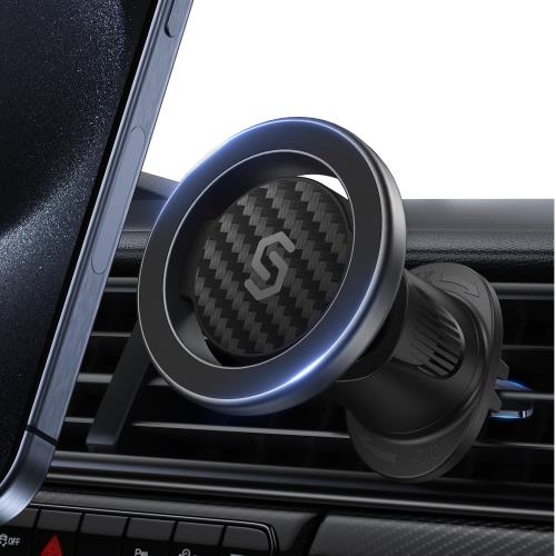 スマホホルダー 車 MagSafe対応 Syncwire強化金属フックMagSafe車載 エアコン吹き出し口用 マグネット 車載スマホホルダー 車スマホスタンド 落下防止 360度回転 iPhone 15 14 13 12 SE Samsung Xperia など全種類スマホに対応 (炭素繊維色)