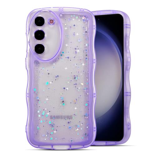 QLTYPRI Galaxy S23 ケース クリア TPU カバー ウェーブ おしゃれ 韓国 可愛い ウェーブ グリッター 透明 薄型 軽量 耐衝撃 滑り止め (SC-51D / SCG19) スマホケース ワイヤレス充電対応 ストラップホール付き ギャラクシーS23 ケース 6.1インチ 対応 - パープル