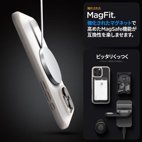 Spigen iPhone 16 Pro ケース MagSafe対応 半透明 クリア ストラップホール 米軍MIL規格 ウルトラ・ハイブリッド・マグフィット ACS08138 (フロスト・ナチュラル・チタニウム)
