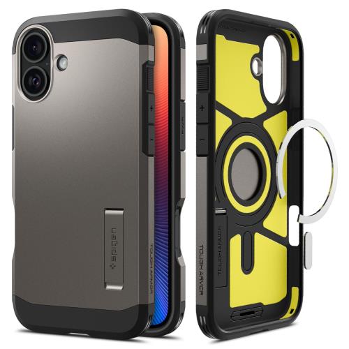 Spigen iPhone 16 ケース MagSafe対応 耐衝撃 マット 2重構造 米軍MIL規格 タフ・アーマー（AI）・マグフィット ACS08215 (ガンメタル)