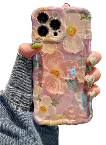 QLTYPRI iPhone 16 ケース TPUカバー おしゃれ 韓国 可愛い 花柄 薄型 軽量 耐衝撃 スマホケース ワイヤレス充電対応 ストラップホール付き アイフォン16 ケース 6.1インチ 対応 - ピンク