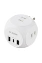 エレコム 電源タップ 球体型 USB付き AC×3 Type-C×1 USB-A×2 20W USB PD対応 スイングプラグ ほこり防止シャッター 熱硬化性樹脂 ホワイト ECT-34WH(2)