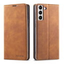 QLTYPRI Samsung Galaxy S22 ケース ギャラクシーS22 ケース 手帳型 本革 人気 高級PUレザー TPU バンパー カード収納 Qi充電対応 横置き機能 サイドマグネット 耐衝撃 耐摩擦 指紋防止 - ブラウン