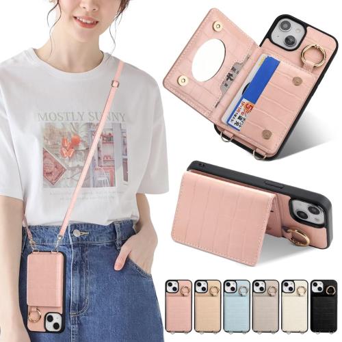 Sences iPhone 15 スマホケース iPhone 15 ケース 手帳型 ショルダー クロコ風型押し アイフォン 15 スマホケース 手帳型 カード収納 iPhone 15 携帯ケース 手帳型 肩