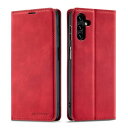 QLTYPRI Galaxy A55 5G ケース 手帳型 ギャラクシー A55 / SC-53E / SCG27 用 カバー スマホケース 財布型 高級PUレザー カード収納 横置き機能 マグネット式 耐衝撃 耐摩擦 指紋防止 TPU バンパー 携帯カバー Galaxy A55 対応- レッド