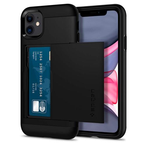 Spigen iPhone11ケース カード収納 耐衝撃 米軍MIL規格取得 カード 指紋防止 傷防止 衝撃 吸収 Qi充電 ワイヤレス充電 スリム アーマー CS 076CS27435 (ブラック)