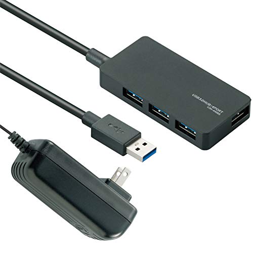 USB存储介质 - エレコム USB3.0 ハブ 4ポート 1m ACアダプタ付 セルフ/バス両対応 MacBook / Surface Pro / Chromebook他 ノートPC Nintendo Switch対応 ブラック U3H-A408SBK