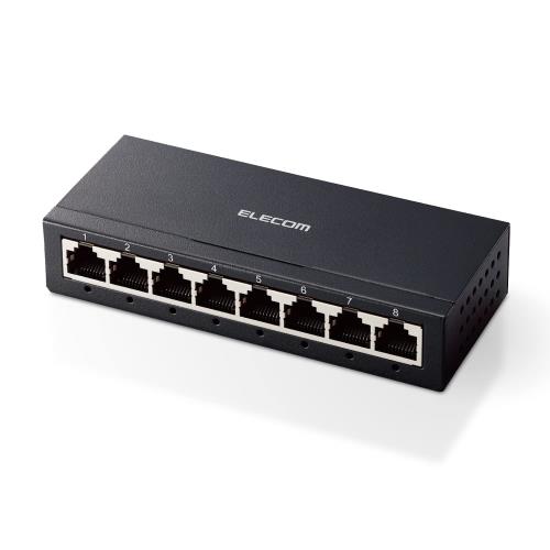 エレコム スイッチングハブ 8ポート ギガビット 金属筐体 コンパクト 軽量 [ACアダプター付属/壁掛け設置対応/静音ファンレス/省電力/EU RoHS指令準拠] ブラック EHC-G08MA-B