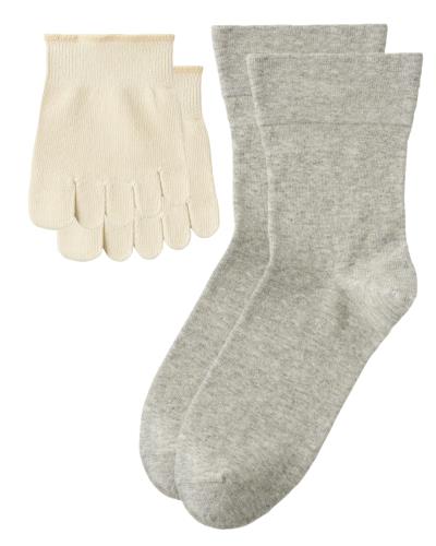 [オカモト] 綿と絹で作ったやさしい靴下 重ね履き靴下 5本指 ハーフ 先丸 クルー ソックス 646441 レディース