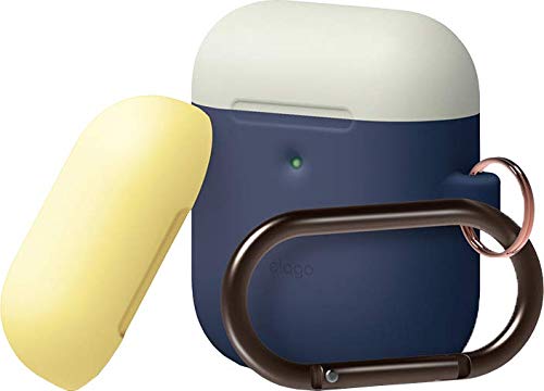 elago AirPods with Wireless Charging Case 対応 ケース カラビナ 付き 耐衝撃 シリコン カバー バイカラー ケースカバー 衝撃 吸収 傷防止 落下防止 保護 アクセサリー [ AirPods 2 第2世代 エアーポッズ2 対応 ] DUO HANG CASE ジーンインディゴ1