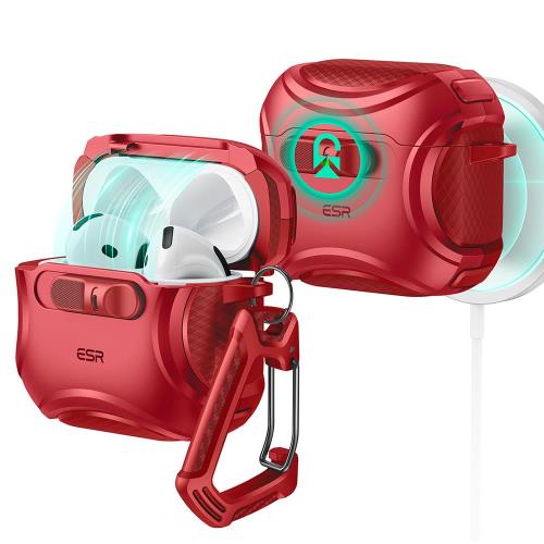 ESR AirPods 4 ケース(HaloLock) AirPods 第4世代 ケース(2024) (USB-C) 対応 MagSafe 対応 落下防止ロック イージーオープン Cyberシリーズ レッド