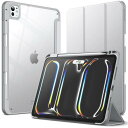 JEDirect iPad Pro 11インチ M4 2024 (第5世代) 用ケース Pencilホルダー付き 透明バックカバー スリムスタンド 衝撃吸収 タブレットカバー オートウェイク/スリープ機能 (シルバー)(2)