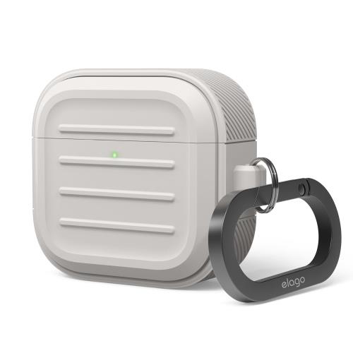 elago AirPods 4 対応 ケース 耐衝撃 落下防止 カラビナ 付 シリコン カバー ワイヤレス充電 MagSafe 対応 [ AirPods4 エアポッツ 4 第4世代 対応 ] ARMOR CASE ストーン