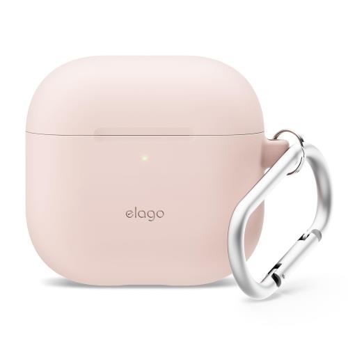 elago AirPods 4 対応 ケース シリコン カバー カラビナ 付き 耐衝撃 ソフト 薄型 落下防止 ワイヤレス充電 MagSafe 対応 [ AirPods4 エアポッツ 4 第4世代 対応 ] SILICONE HANG CASE サンドピンク