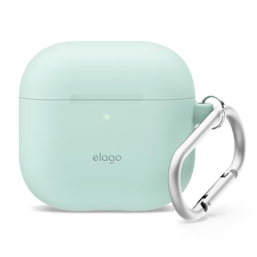 elago AirPods 4 対応 ケース シリコン カバー カラビナ 付き 耐衝撃 ソフト 薄型 落下防止 ワイヤレス充電 MagSafe 対応 [ AirPods4 エアポッツ 4 第4世代 対応 ] SILICONE HANG CASE ミント