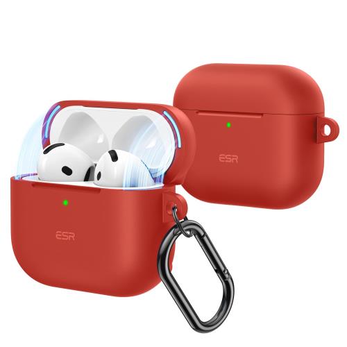 ESR AirPods 4 ケース AirPods 第4世代 ケース (2024) (USB-C) 対応 マグネット式蓋ロック 完全落下防止カバー カラビナ付き Cloundシリーズ レッド