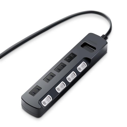 Rakuten - エレコム 電源タップ 雷ガード 個別スイッチ ほこりシャッター付 スイングプラグ 4個口 2.5m ブラック AVT-K6A-2425BK