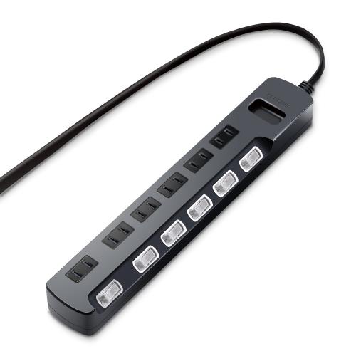 エレコム 電源タップ 雷ガード 個別スイッチ ほこりシャッター付 スイングプラグ 6個口 2.5m ブラック AVT-K6A-2625BK