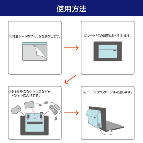 エルパ(ELPA) ノートPCポケット ノートパソコン ガジェット ポケット PC ポーチ 貼り付け 収納 マウス ケーブル アクセサリー ネイビー OR-PO01(NV) fidela-10369631 FIDELA サンプル画像3