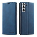 QLTYPRI Samsung Galaxy S22 ケース ギャラクシーS22 ケース 手帳型 本革 人気 高級PUレザー TPU バンパー カード収納 Qi充電対応 横置き機能 サイドマグネット 耐衝撃 耐摩擦 指紋防止 - ブルー